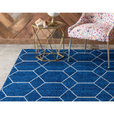 unique loom geometric trellis frieze trf002nvb navy blue rug