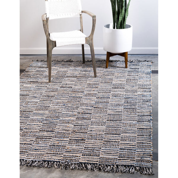 unique loom checkered chindi jute cjt001blu blue rug