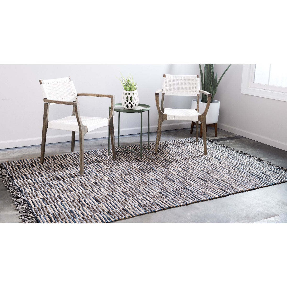 unique loom checkered chindi jute cjt001blu blue rug