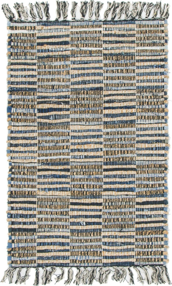unique loom checkered chindi jute cjt001blu blue rug