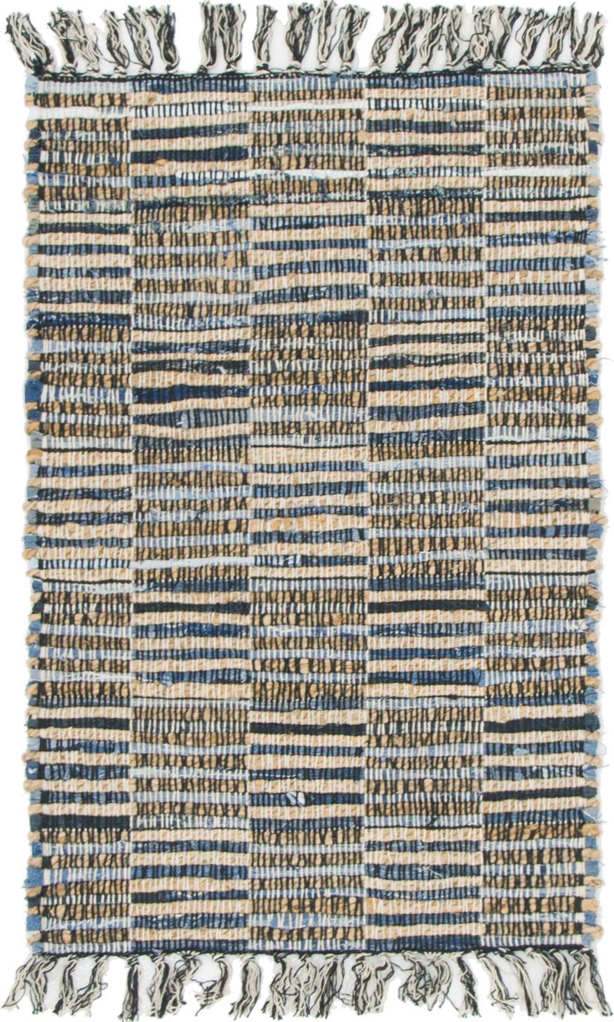 Unique Loom Checkered Chindi Jute CJT001BLU Blue Rug