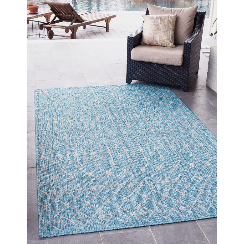 unique loom outdoor tribal trellis otr009aqb aqua blue ivory rug