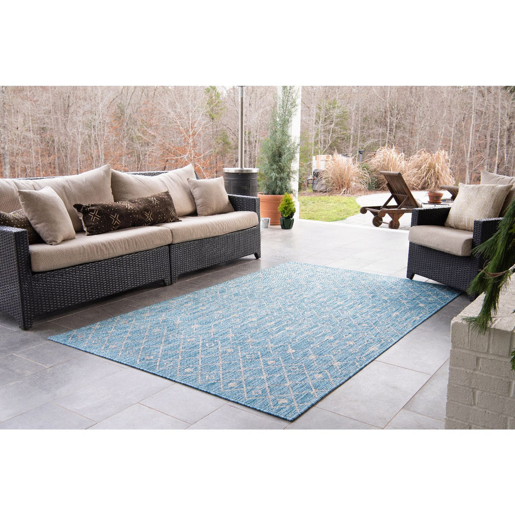 unique loom outdoor tribal trellis otr009aqb aqua blue ivory rug