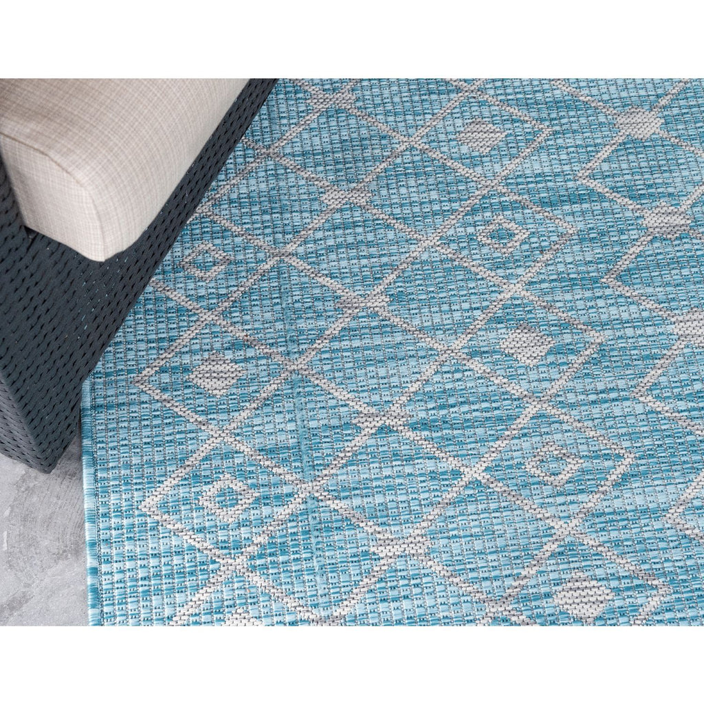 unique loom outdoor tribal trellis otr009aqb aqua blue ivory rug