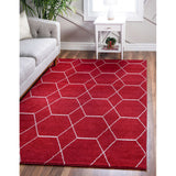 unique loom geometric trellis frieze trf002red red rug