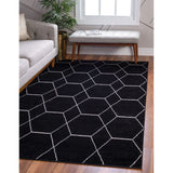 unique loom geometric trellis frieze trf002blk black rug
