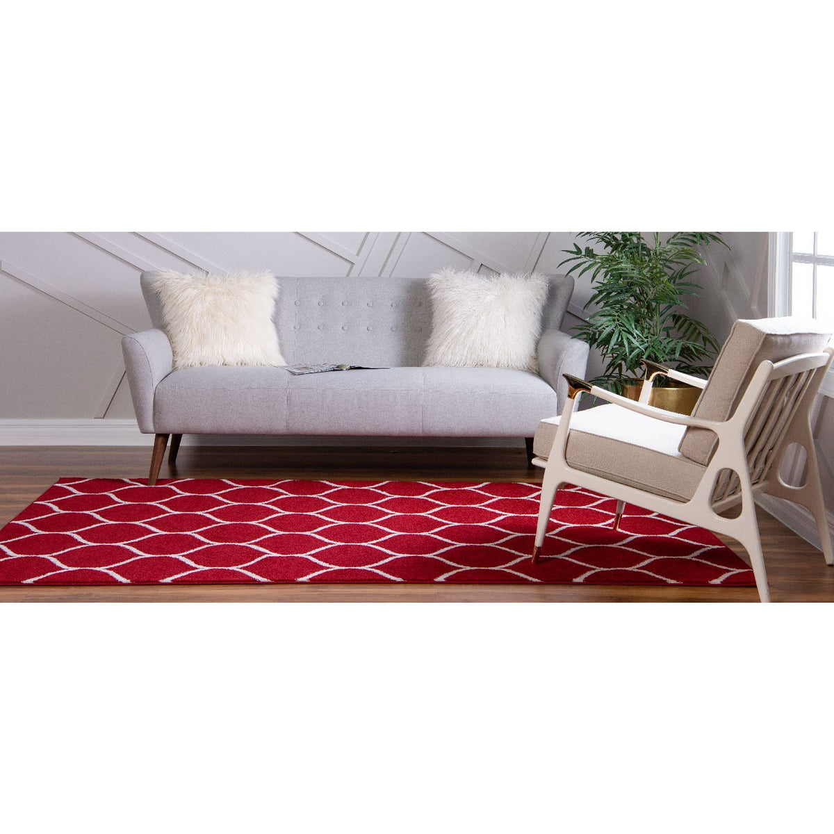 unique loom rounded trellis frieze trf003red red rug