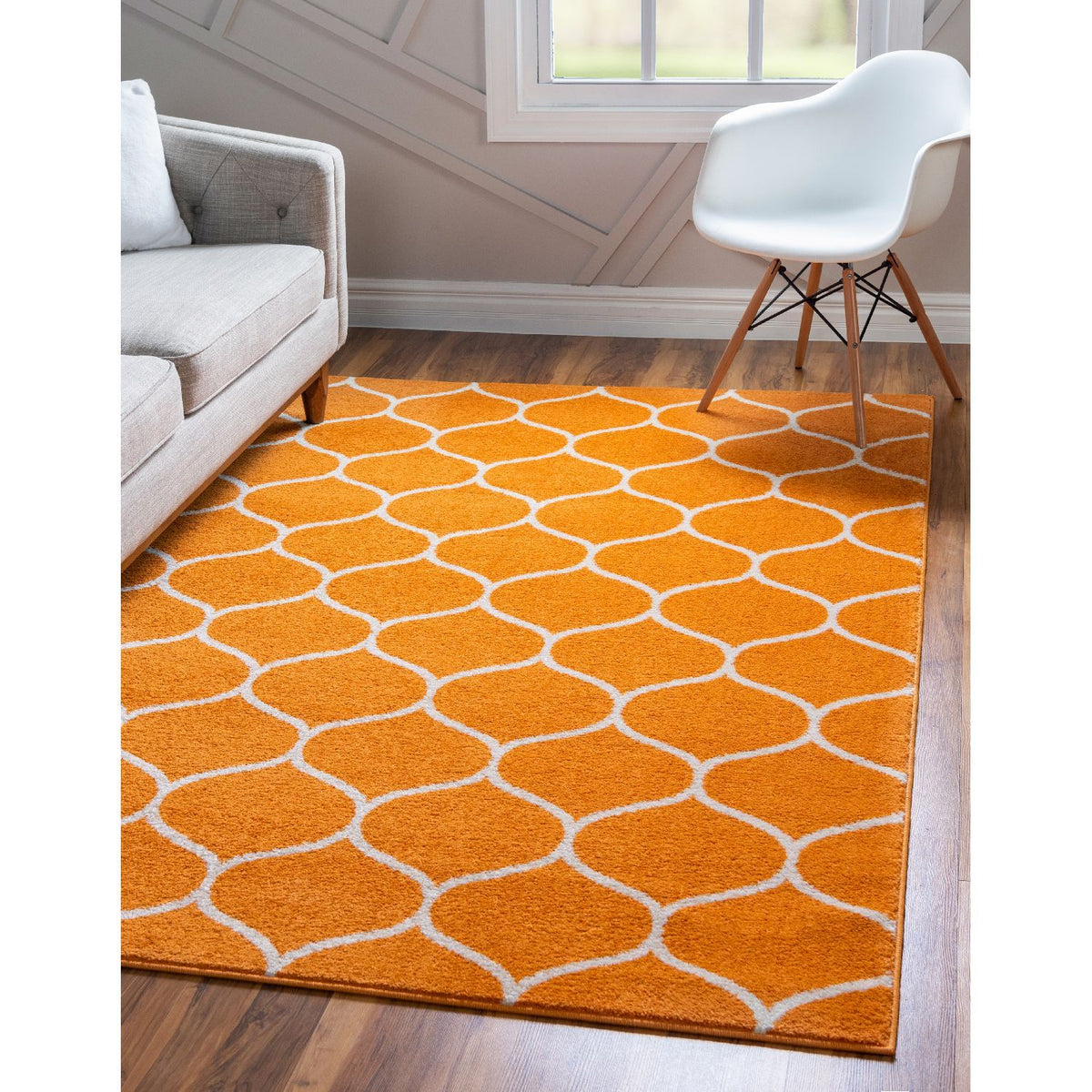 unique loom rounded trellis frieze trf003org orange rug