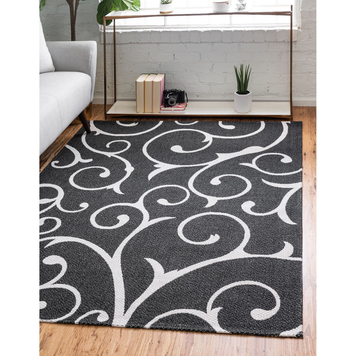 unique loom scroll decatur geo003blk black ivory rug