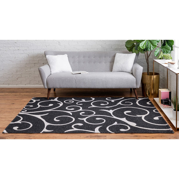 unique loom scroll decatur geo003blk black ivory rug