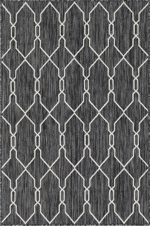 Unique Loom Outdoor Links Trellis OTR010CHA Charcoal/Ivory Rug