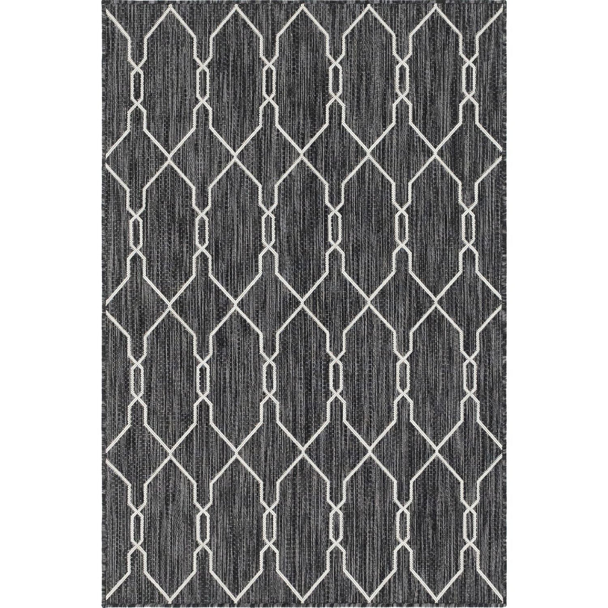 Unique Loom Outdoor Links Trellis OTR010CHA Charcoal/Ivory Rug