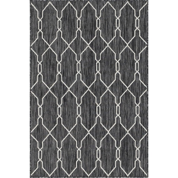 Unique Loom Outdoor Links Trellis OTR010CHA Charcoal/Ivory Rug