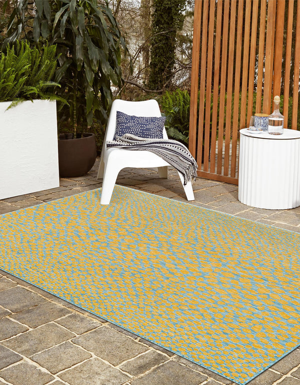 Unique Loom Jill Zarin Outdoor Cape Town Yellow Teal Rug