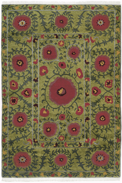 Tibet Rug Company 60 CT POPPIES Green Rug