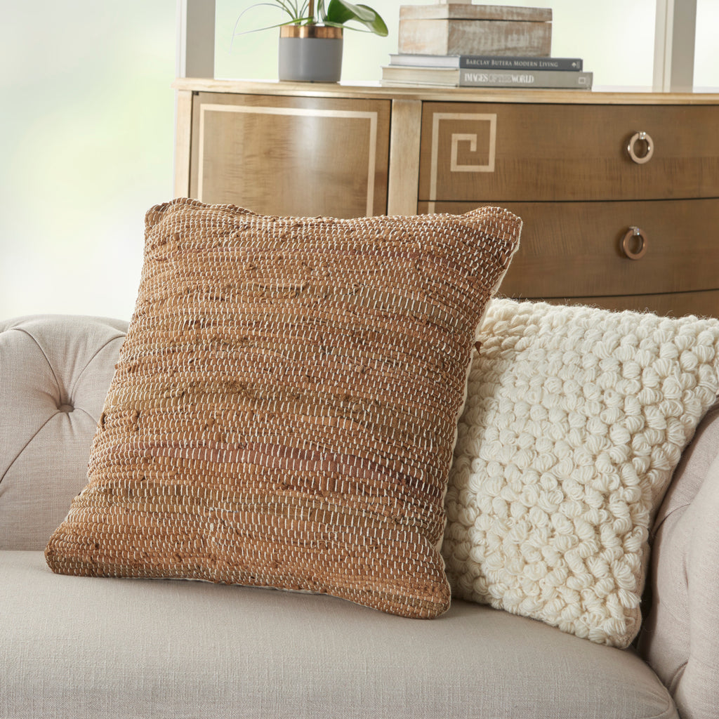 nourison natural leather hide dl505 clay pillow