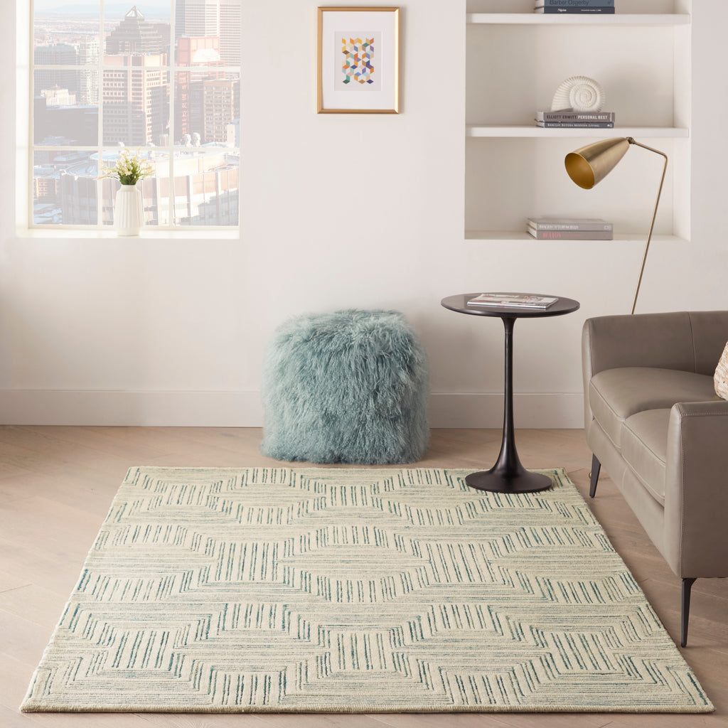 nourison interlock itl06 ivory turquoise rug