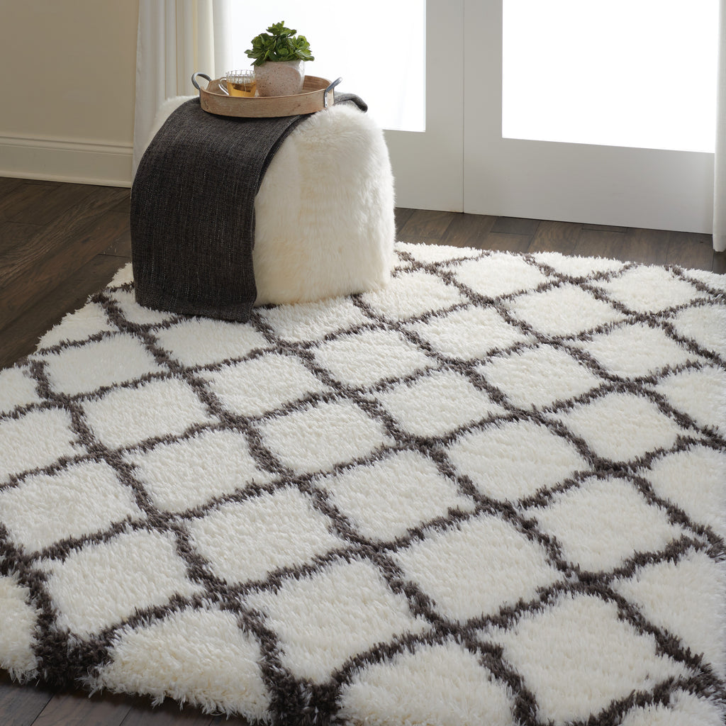 nourison luxe shag lxs02 ivory charcoal rug