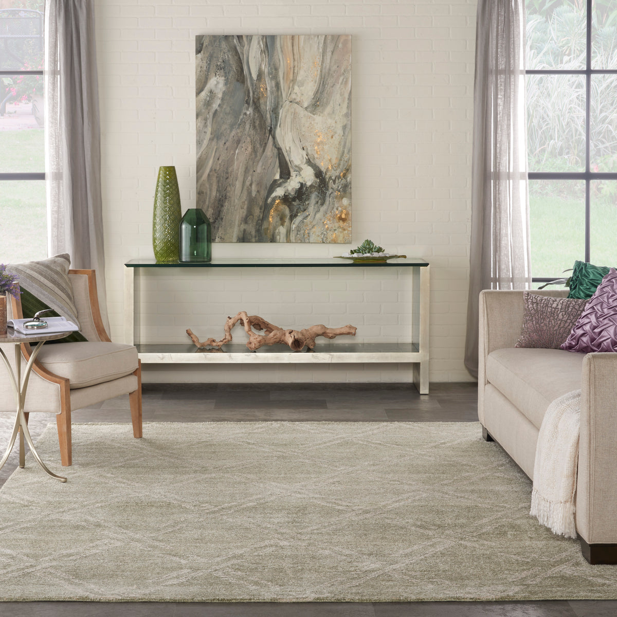 nourison venosa vsn01 green ivory rug
