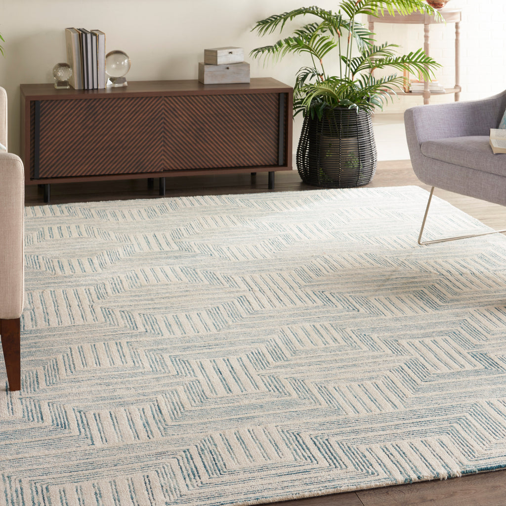 nourison interlock itl06 ivory turquoise rug