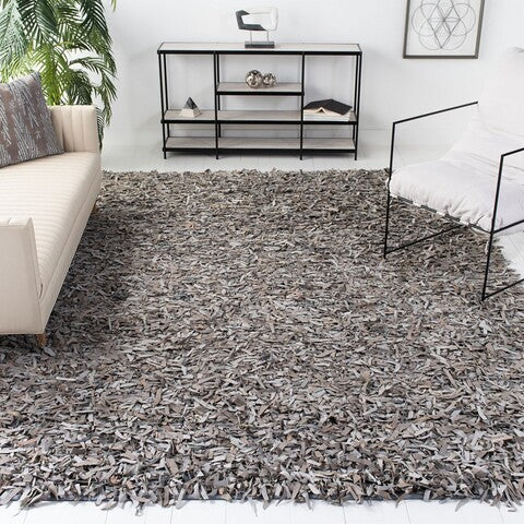 Safavieh Clearance Leather Shag LSG601G Grey Rug