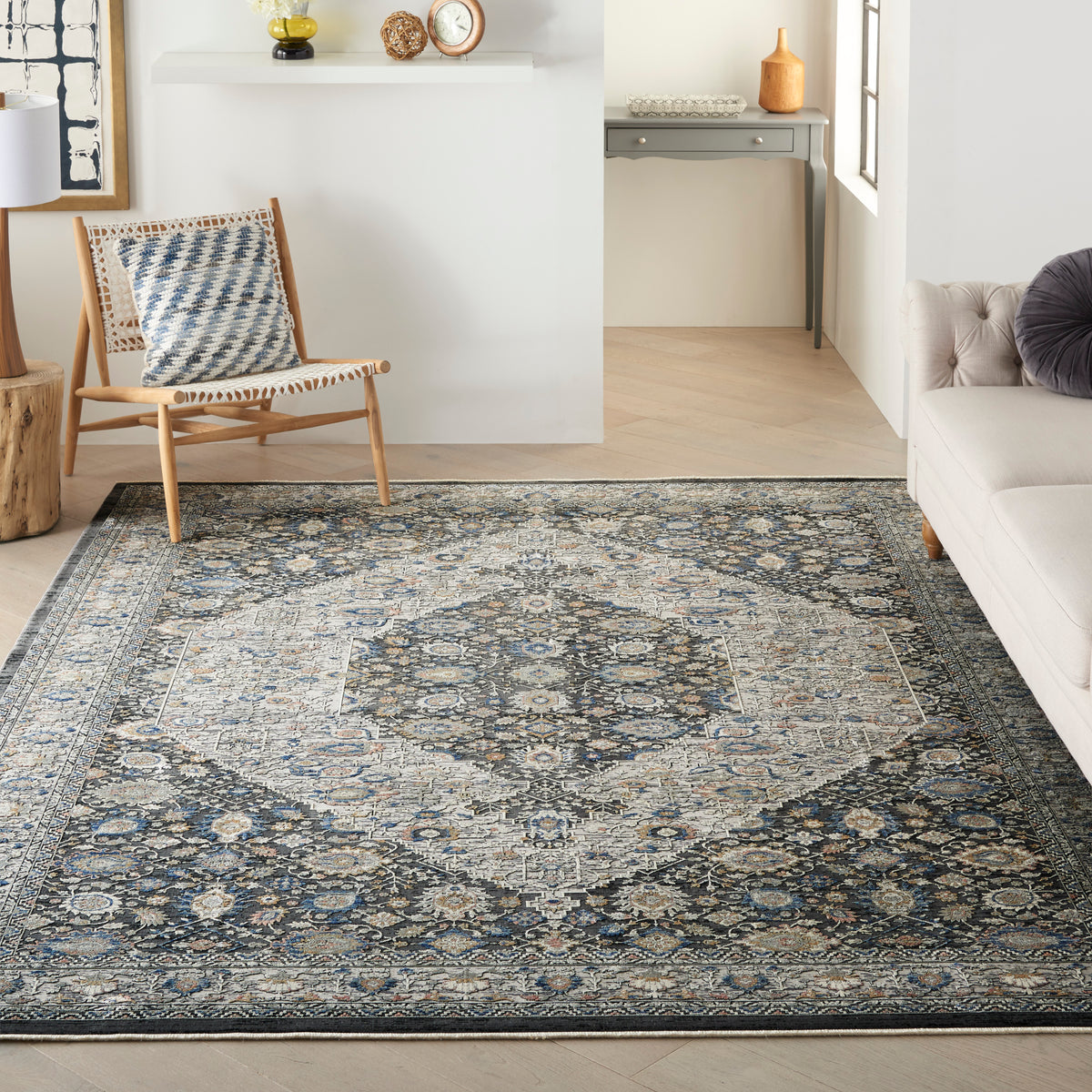 nourison silken allure stn11 grey blue rug