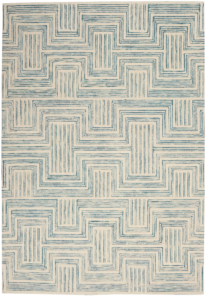 nourison interlock itl06 ivory turquoise rug