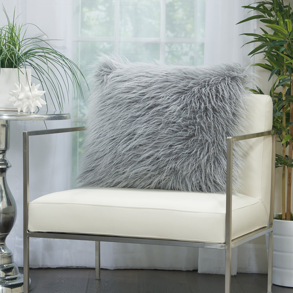 nourison faux fur bj101 light grey pillow