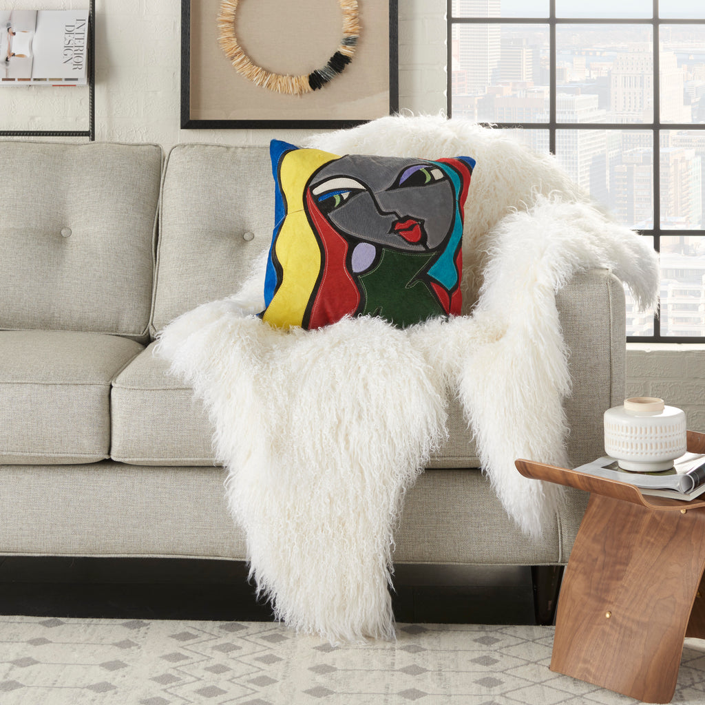 nourison natural leather hide s2204 multicolor pillow