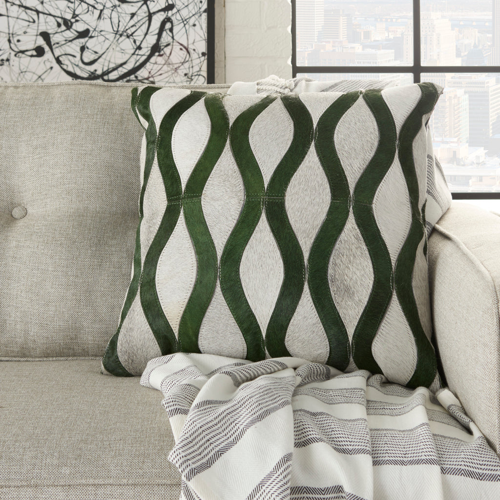 nourison natural leather hide s2212 green pillow