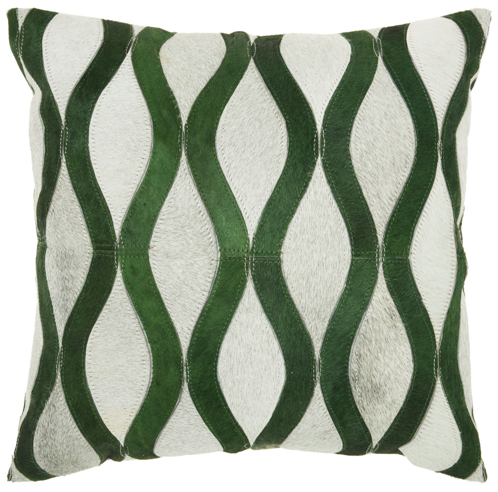 nourison natural leather hide s2212 green pillow