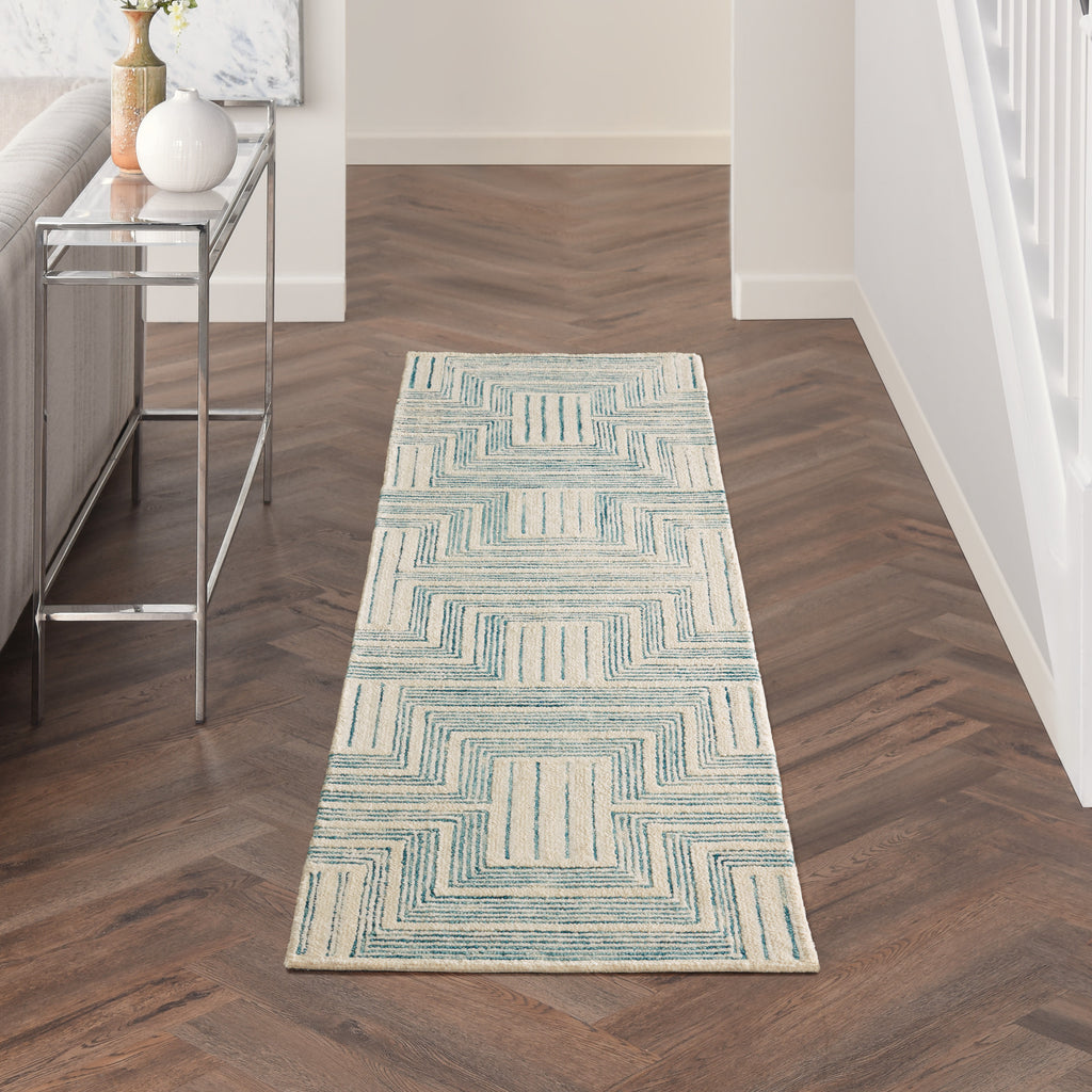 nourison interlock itl06 ivory turquoise rug