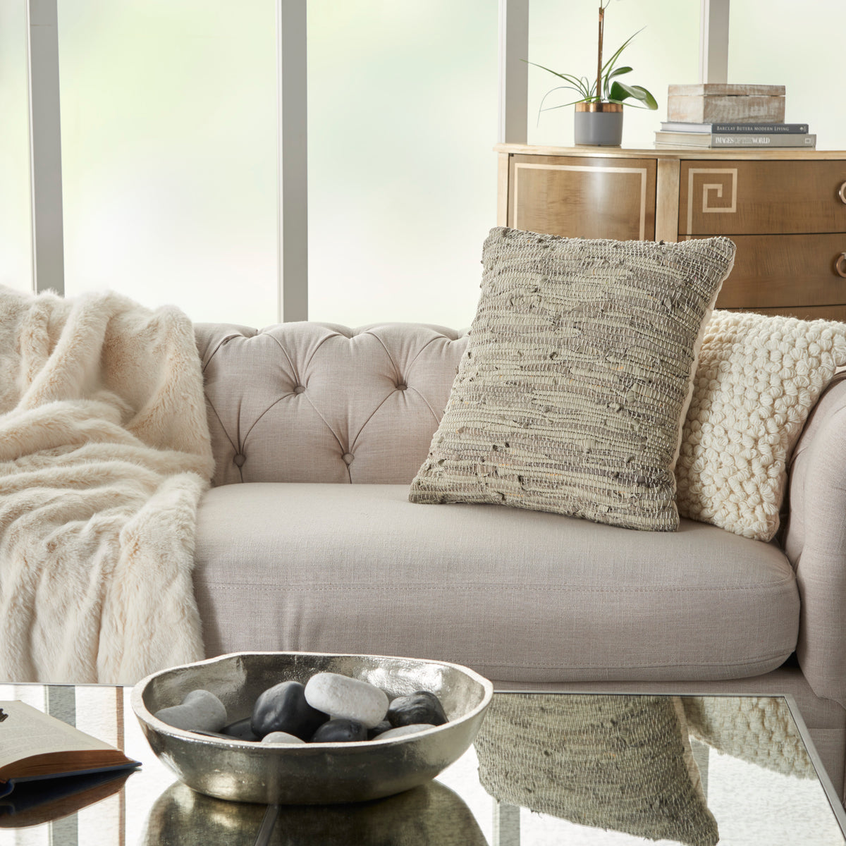 nourison natural leather hide dl505 sand pillow
