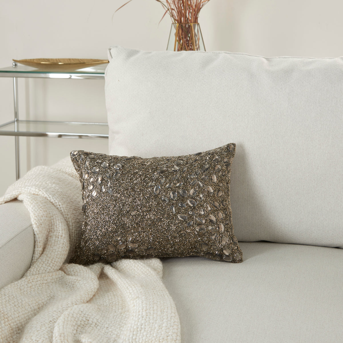 nourison luminescence z5000 pewter pillow