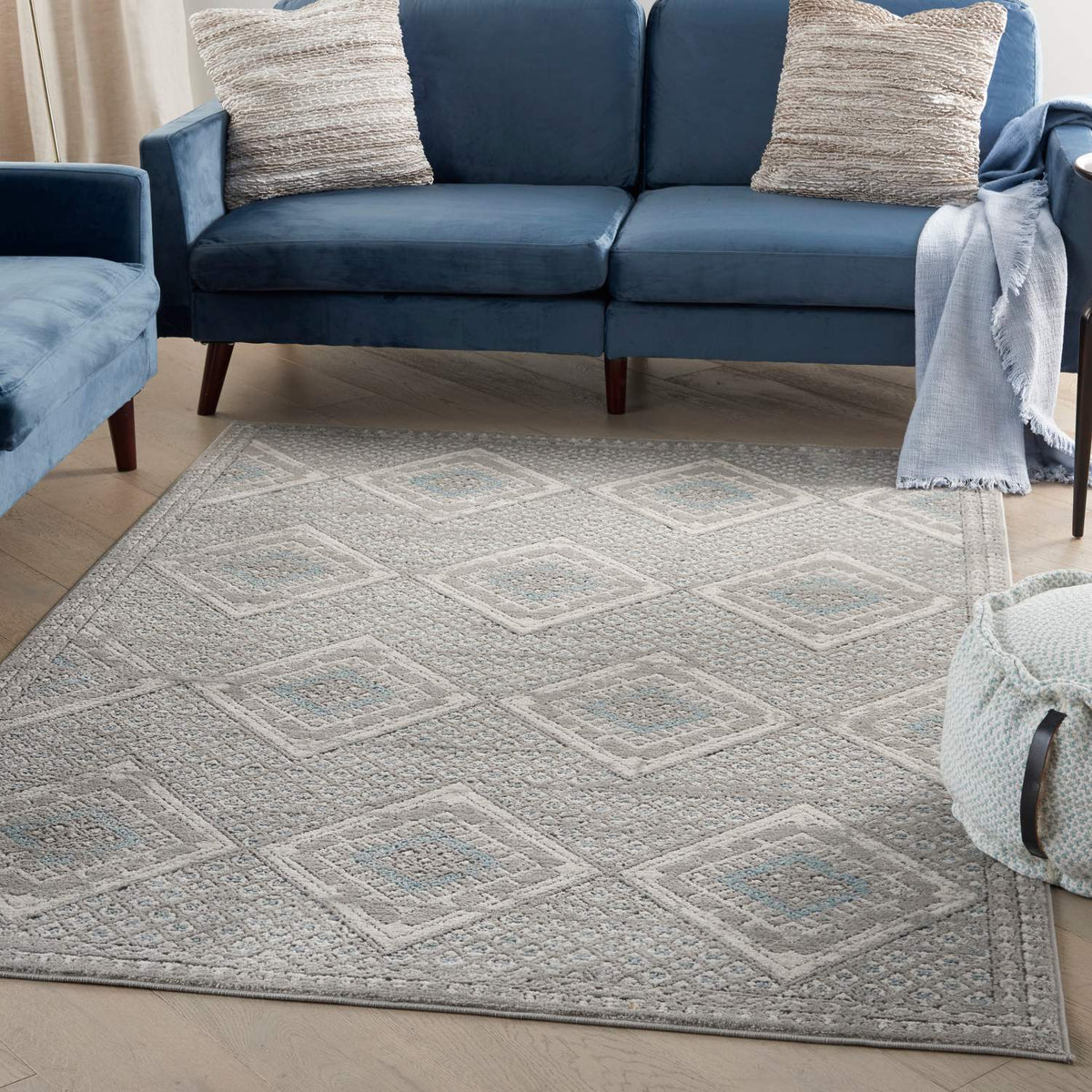 nourison quarry qua16 grey ivory blue rug