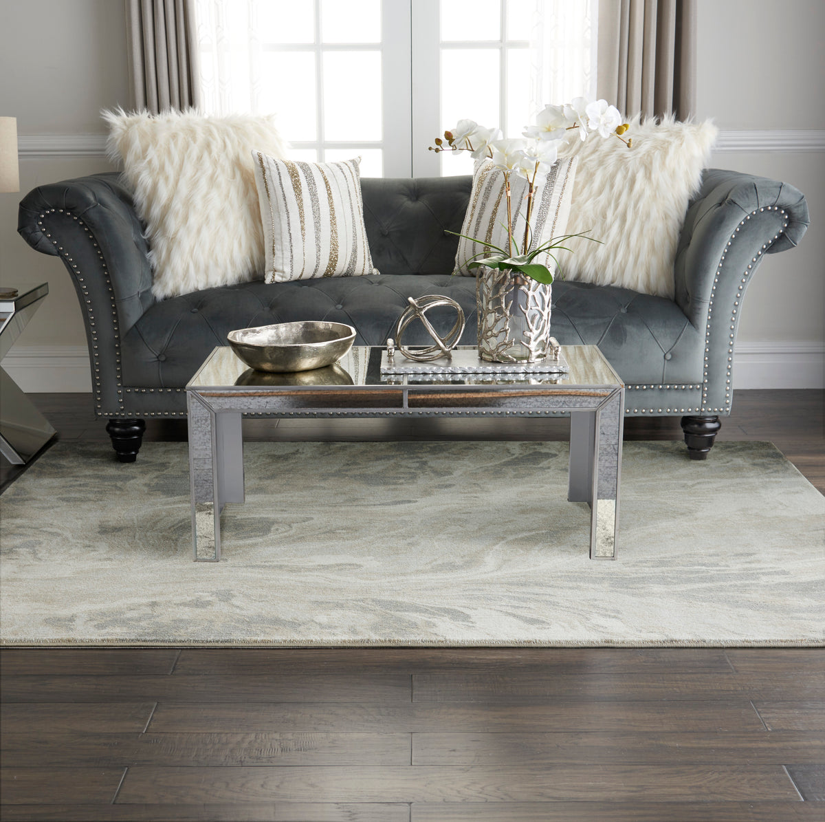 nourison elegance far01 grey rug