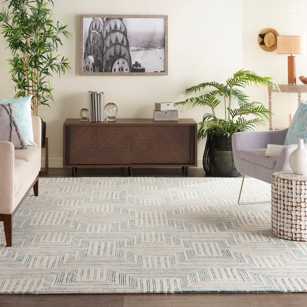 nourison interlock itl06 ivory turquoise rug