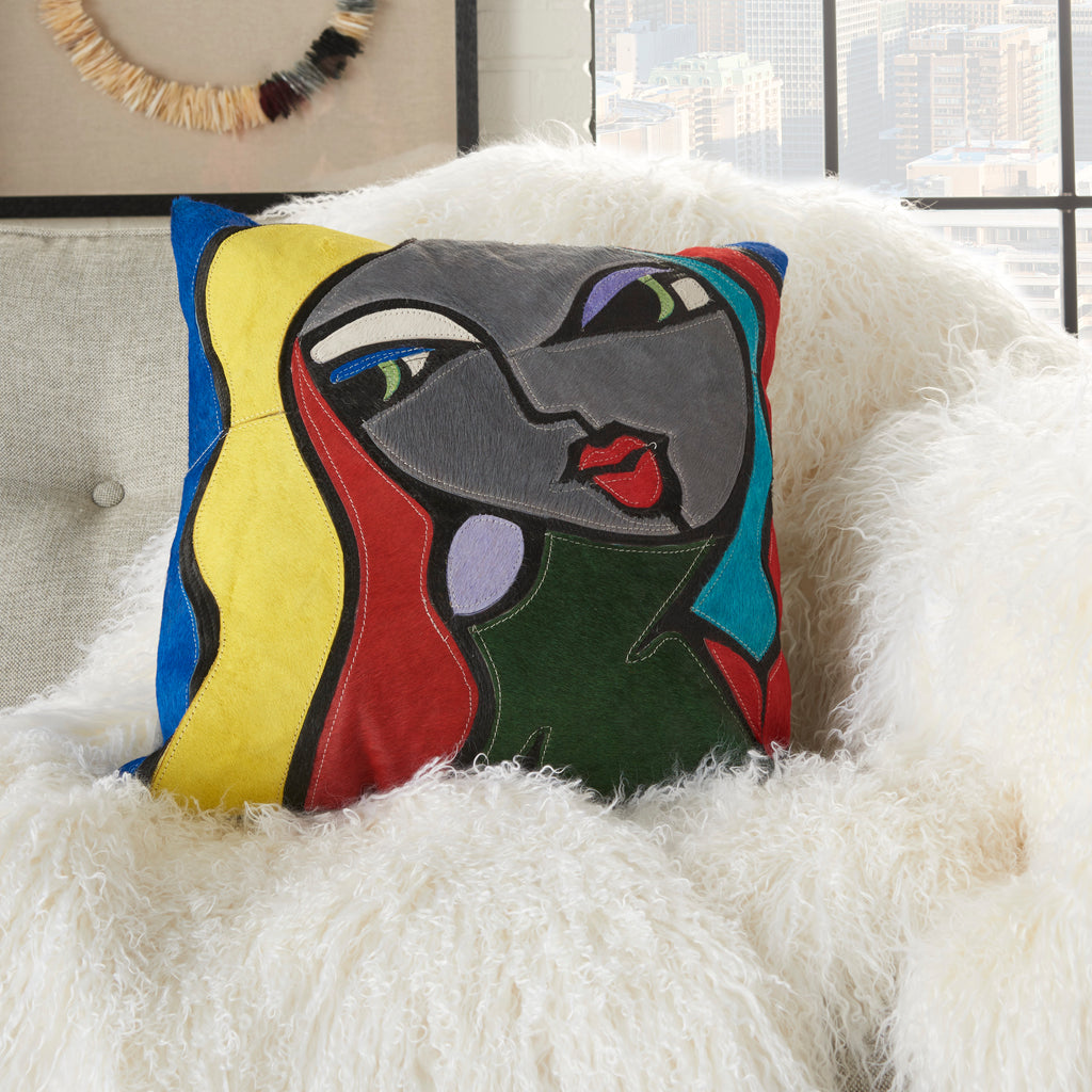 nourison natural leather hide s2204 multicolor pillow