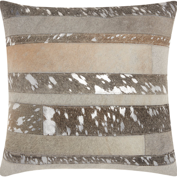 nourison natural leather hide s1160 silver grey pillow