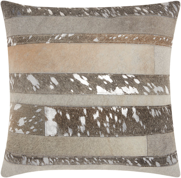 nourison natural leather hide s1160 silver grey pillow